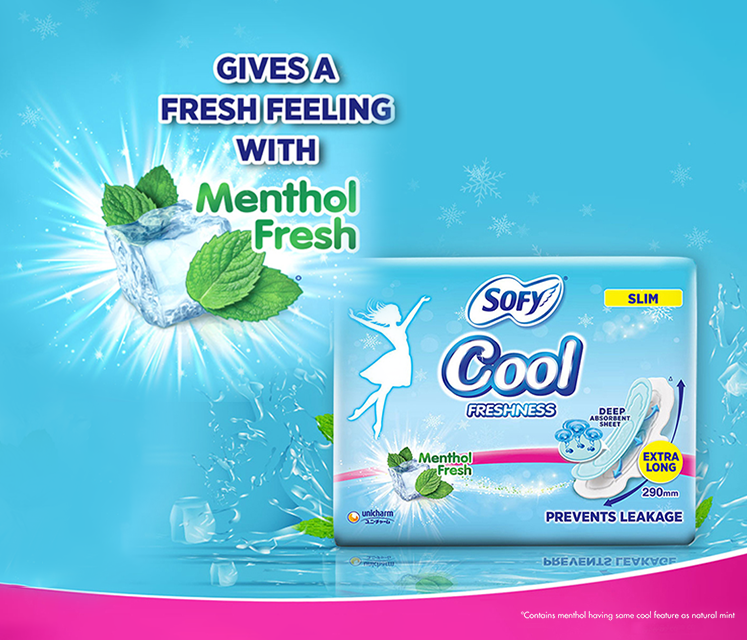 Sofy cool Sanitary Napkins Super XL+ gives a Fresh Feeling with Menthol Fresh